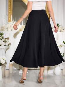 Modelyn Elegant Commuter Waist Folding Women's Skirt - Black - View 7