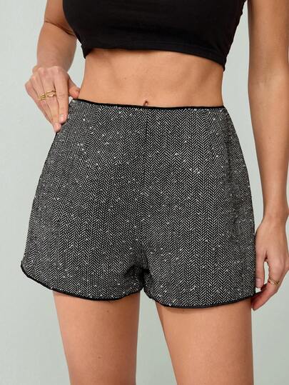 SHEIN Tall Women's Fashion Commuter Herringbone Shorts,Winter,Winter Clothes ,Winter Clothes For Women,Fall Clothes For Women ,Halloween,Christmas , New Year ,Thanksgiving, Party ,Elegant,Casual,Sequin,Commuter Casual Suit Shorts, Autumn Fashion