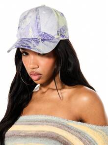 SUMWON WOMEN Floral Print Baseball Cap With Purple Botanical Design Adjustable Dad Hat Casual Headwear Outdoor Fashion Accessory - Multicolor - View 3