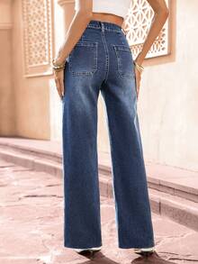 Selianne Jeans anchos de pierna ancha lavados para vacaciones de mujer - Azul - Ver 2