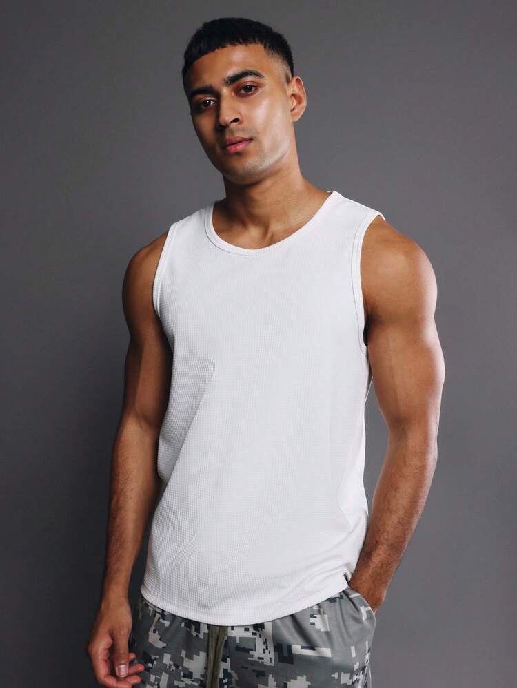 Ribbed Sleeveless Tank With Crew Neck