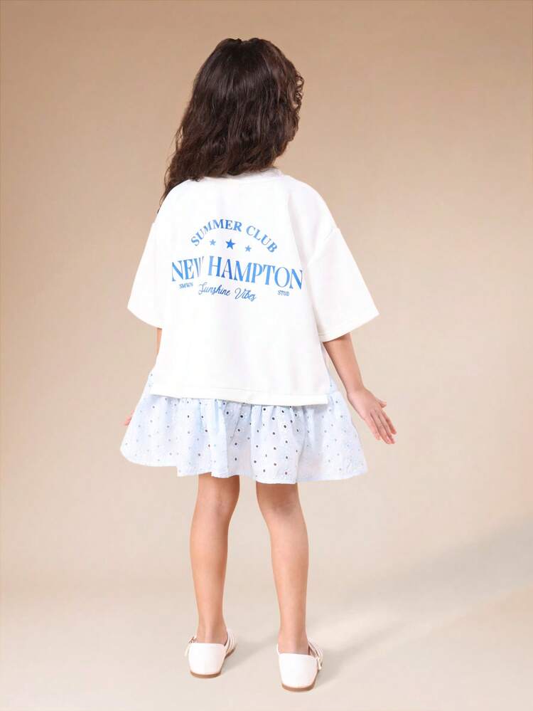 White Sweatshirt With Polka Dot Ruffle