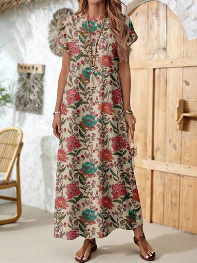 EMERY ROSE Casual Versatile Patterned Summer Dress For Women,Casual