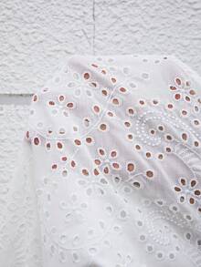 SHEIN Clasi 女士刺绣镂空公主袖优雅度假迷你连衣裙 - 白色 - 查看 8