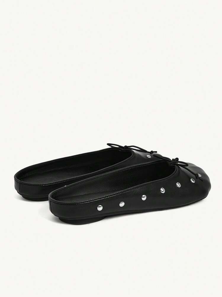 CUCCOO CHICEST Sandalias tipo mula con lazo decorativo para mujer, punta redonda, planas, casuales, estilo francés, para el verano