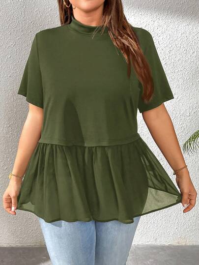 SHEIN Essnce Plus Size Women's Summer Top, Black T-Shirt, Cute Top Doll Dress, Summer Shirt,Summer Top Going Out Tops Women Summer Tops Women,Going Out Tops Summer Clothes
