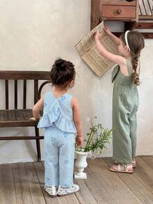 LMoss Kids 2件套女婴条纹花卉图案休闲背心和打底裤套装 - 粉色 - 查看 3