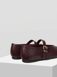 MOTF PREMIUM WOMEN HOLLOW-OUT SQUARE TOE FLAT SHOES SPRING SHOES - Burgundy - View 8