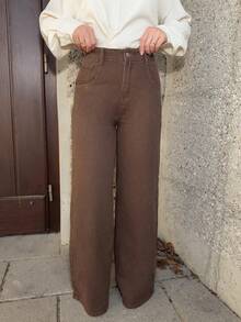 Jeta Ari 女式宽松直筒休闲牛仔裤，街头风格 - 棕色 - 查看 3