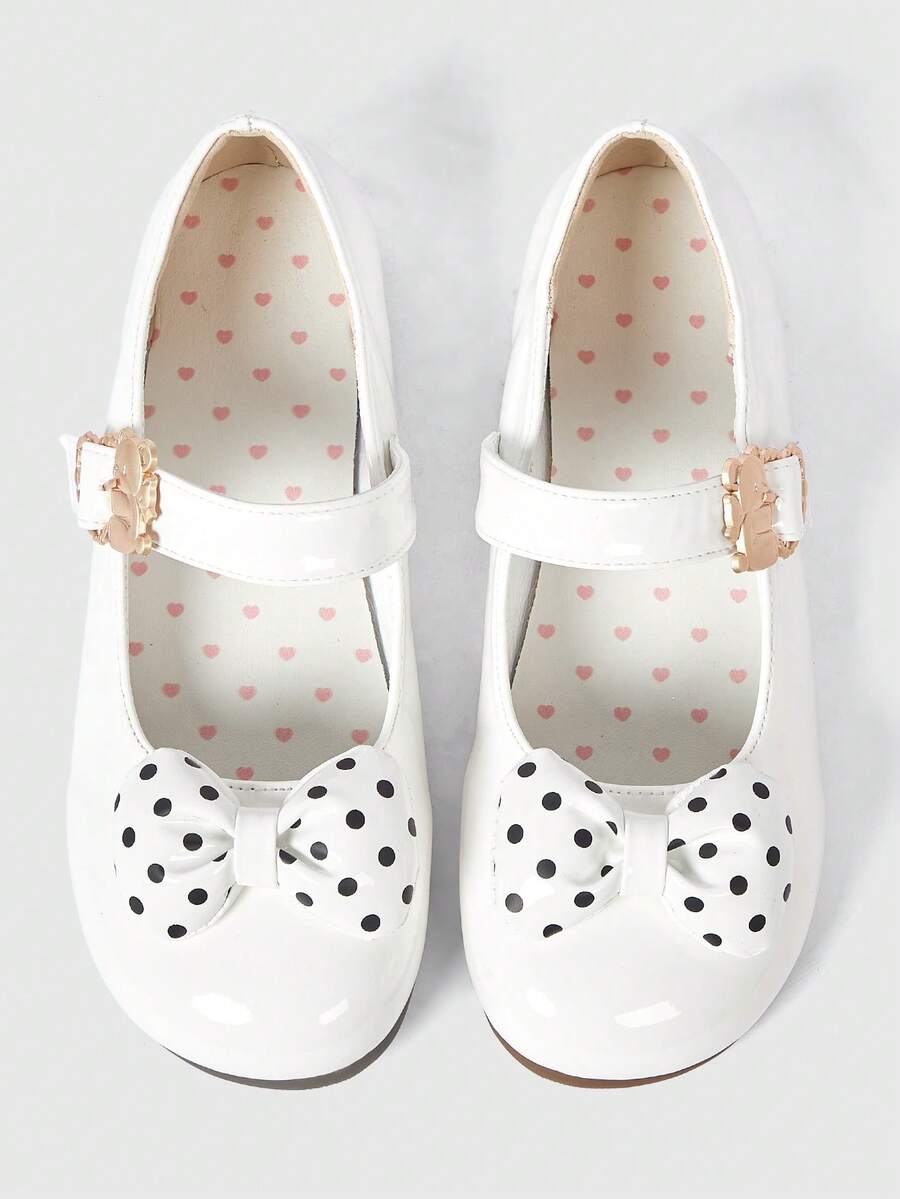 ROMWE Kawaii Chaussures plates femme Ă nĆud transparent, chaussures de style "Babies" douces , mocassins Ă enfiler avec semelle souple, convenant aux jupes et robes - Cuir brillant blanc + nĆud Ă pois. - Voir 1