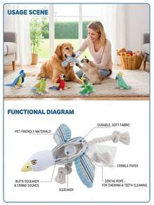 PETSIN 可爱鹦鹉造型毛绒狗狗玩具，内置BB吠叫声，可与狗狗互动玩耍 - 彩色 - 查看 2