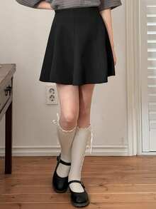 DAZY Tween Girls' Solid Color High Waist Casual Versatile Skirt - Black - View 7