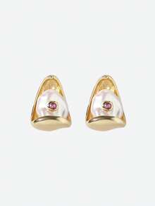 Opalesca Fashion Plastic Pearl Earrings - Gold - View 2
