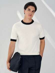 Manfinity Mode 男士撞色简约休闲圆领短袖针织上衣 - 米色 - 查看 7