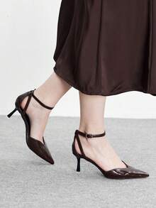 CUCCOO BIZCHIC Sepatu Hak Tinggi Wanita Ujung Lancip Bermotif Gerinda untuk Pesta, Warna Polos, Musim Semi - Coklat - View 3