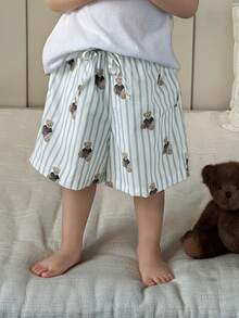 DAZY Young Boys Striped Bear Print Pajama Shorts - Blue - View 1