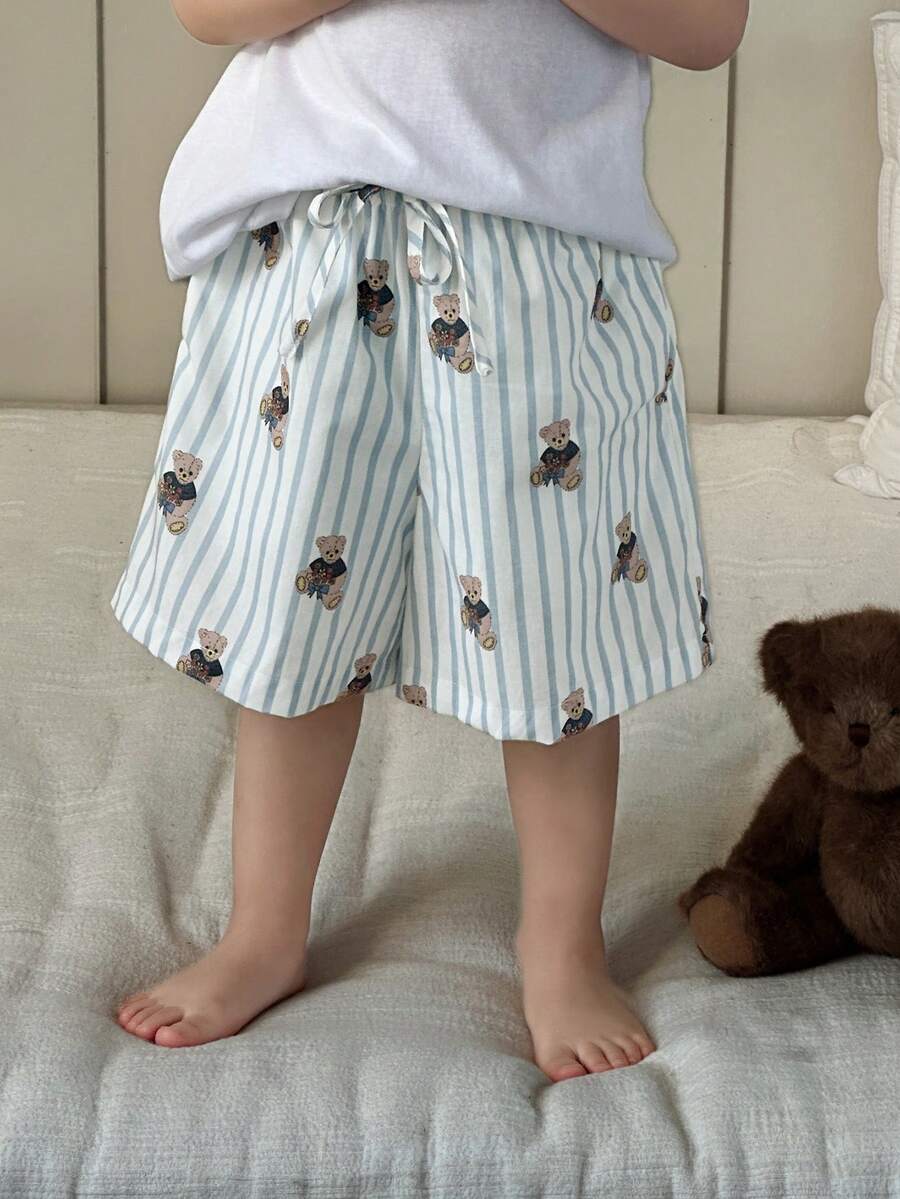 DAZY Young Boys Striped Bear Print Pajama Shorts - Blue - View 1