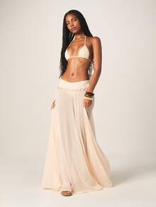 MISSGUIDED Chân váy maxi voan mềm mại với chi tiết thắt lưng dây xích và cạp ren, thích hợp cho kỳ nghỉ hè, đám cưới và các lễ hội ở bãi biển. - trắng - Xem 1