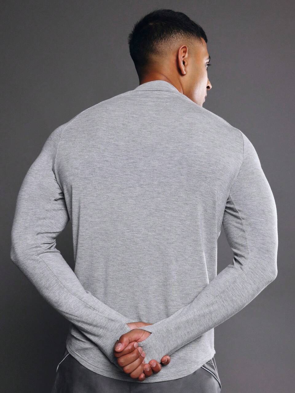 SUMWON T-shirt à manches longues ajusté pour hommes, col ras-du-cou, gris chiné, décontracté, ajusté, couche de base, chemise d'entraînement