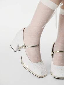 ROMWE Fairycore Women's Buckle Design Fashionable High Heels, Versatile For Daily Wear Y2K 2000s Style - White - View 3