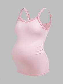 Modmama Maternity Solid Color Contrast Lace Bow Decor Camisole White Summer - Multicolor - View 15