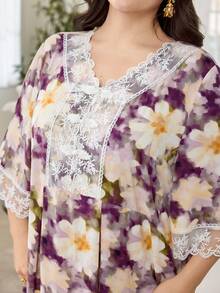 Al Najma Vestido de manga abullonada media longitud con cuello en V y adorno de encaje, elegante y romántico para primavera/verano - Multicolor - Ver 4