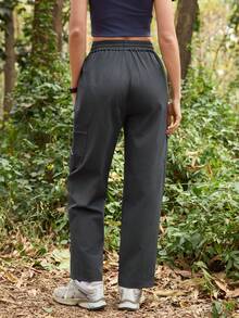 SHEIN In My Nature 女士抽绳腰带口袋设计宽松徒步裤 - 灰色 - 查看 2