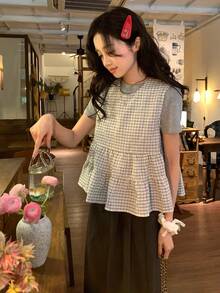 DAZY 女士格子叠层韩版吊带衬衫 - 灰色 - 查看 9