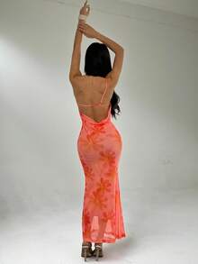 SHEIN PETITE 女士碎花不对称领修身无袖连衣裙 - 彩色 - 查看 5