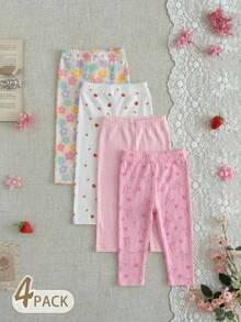 SHEIN 5件套女婴休闲百搭彩色花卉条纹印花裤子，春夏款 - 彩色 - 查看 2