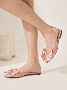 CUCCOO CHICEST Giày nữ dễ thương có nơ trang trí, mũi nhọn, kiểu dáng slingback màu đen, chất liệu satin, thích hợp cho kỳ nghỉ hè, giày bệt thanh lịch mùa hè, giày mùa xuân, giày cho lễ Phục sinh và Giáng sinh. - Hồng - Xem 6