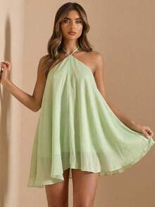 SHEIN BAE 女士休闲度假A字俏皮性感浅绿色度假连衣裙，适合休闲海滩度假，性感吊带裙，适合姐妹聚会、外出、派对等场合。 - 綠色 - 查看 4