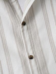 Manfinity Joysei Men's Summer Striped Short Sleeve Button-Down Casual Shirt - Khaki - View 4