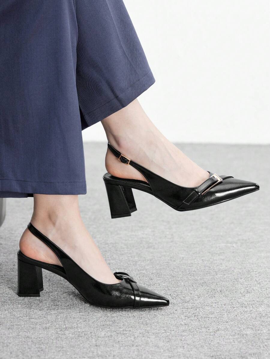 CUCCOO BIZCHIC Sepatu hak tinggi model slingback wanita yang simpel, elegan, dan serbaguna untuk bekerja dan bepergian. Sepatu musim semi. - Hitam murni - View 1