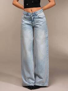 90's Baby Blue Low Waist Wide Leg Denim Jean Jeans Wide Leg Low Rise Jeans Y2k Loose Jeans Flared Jean Summer Jeans - Light Wash - View 4