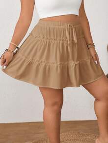 SHEIN Essnce Pantalones de falda blanca de doble capa a prueba de destellos para mujer de talla grande - Caqui - Ver 6