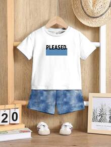 SHEIN Young Boy White Summer Casual Minimalist Fashion,Tie-Dye Vacation Style Beachside Sporty Loose Comfortable Round Neck Short Sleeve T-Shirt Set - Multicolor - View 2