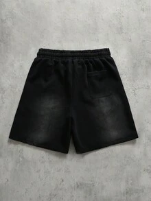 ROMWE MEN Men's Solid Color Minimalist Casual Shorts - Black - View 3