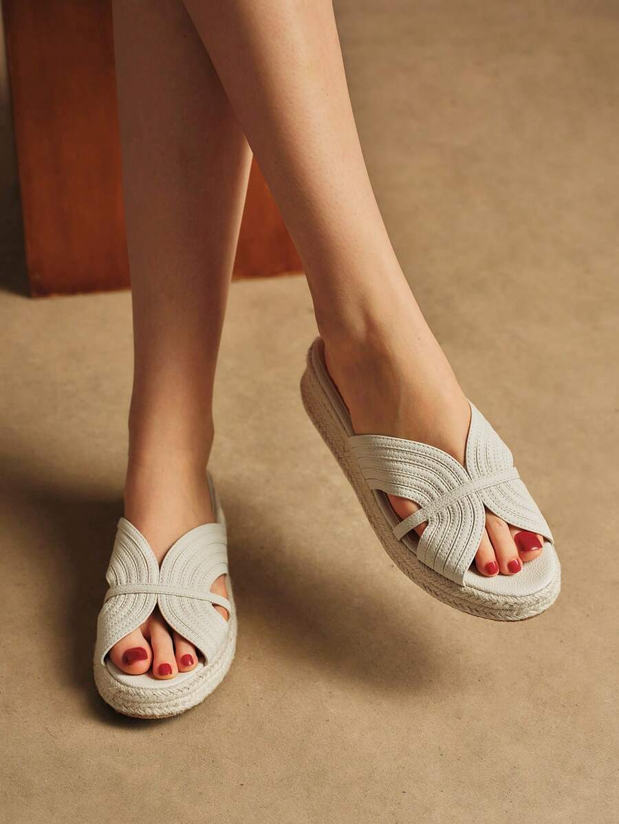 Rosivie Dép xăng đan rơm đế cao 5cm mới dành cho nữ, dép xỏ ngón thời trang đa năng cho mùa hè. - Màu be - Xem 1