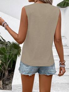 SHEIN VCAY Áo hai dây cổ tròn in hình trái tim thời trang mới dành cho nữ - Màu Khaki - Xem 2