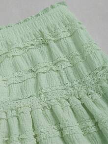 Sweetra Chân váy hai lớp in số, viền bèo nhún, màu trơn, kiểu dáng thường ngày và nghỉ dưỡng, phong cách Y2K. - màu xanh lá - Xem 3