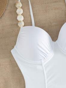 Swim Chiccia 1 件纯色聚拢加厚泳衣，带钢圈，优雅适合海滩、泳池派对 - 白色 - 查看 3