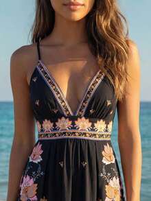 CAJUNI Women Printed Arab-Style Wide-Leg Jumpsuit - Black - View 4