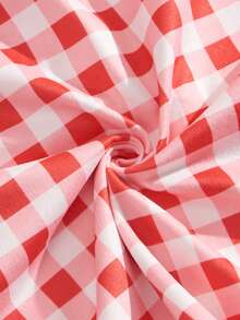 Eraneu 1pc Women's Plaid Casual Fashionable Versatile Blouse - Red and White - View 9