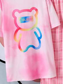 Sparklyn Girls' Casual Cute Plaid Cherry Print T-Shirt And Pants Set - Pink - View 4