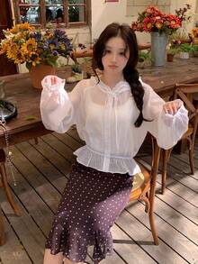 DAZY Áo dài tay có mũ trùm đầu phối ren dành cho nữ - trắng - Xem 6