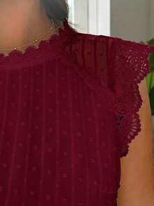 SHEIN Frenchy Plus Size Elegant Swiss Polka Dot Ruffle Hem Blouse, Summer - Burgundy - View 5