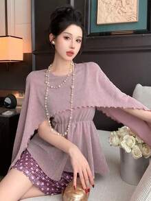 DAZY Women's Elegant Ruffle Collar Waist Fitted Blouse - Pink - View 9