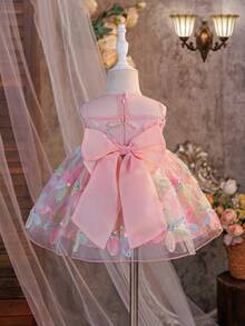 SHEIN Baby Girl Woven Cutout Round Neck Sleeveless Dress - Multicolor - View 4