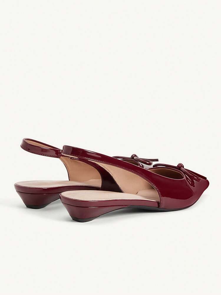 CUCCOO CHICEST Women's Pointed Toe Shoes With Bow Decor, Minimalist Chic Patent Leather Slip-On Shoes, Versatile For Commuting, Shopping, Daily Wear, Dating, Wine Red